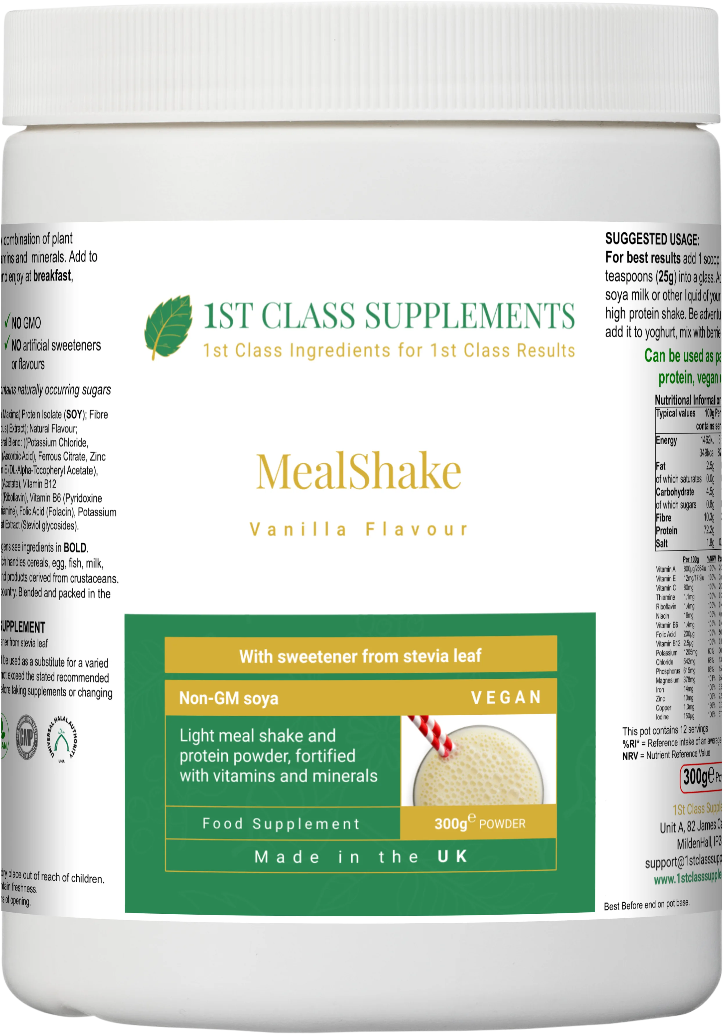 MealShake (Vanilla flavour) sports nutrition supplement product by 1st Class Supplements