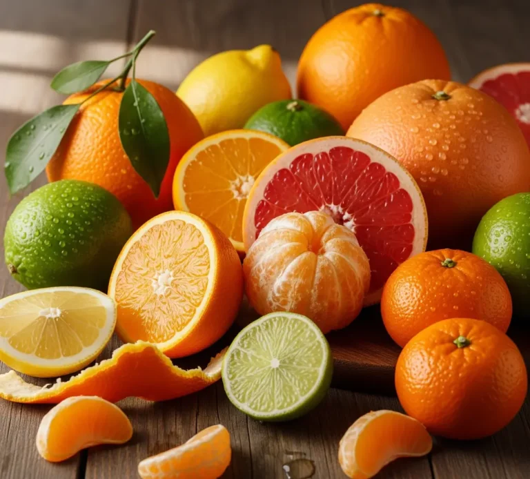 Colourful assortment of citrus fruits.